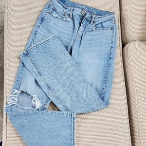 American Eagle Outfitters Women's Distressed Light Blue Jeans, Size 4 Regular